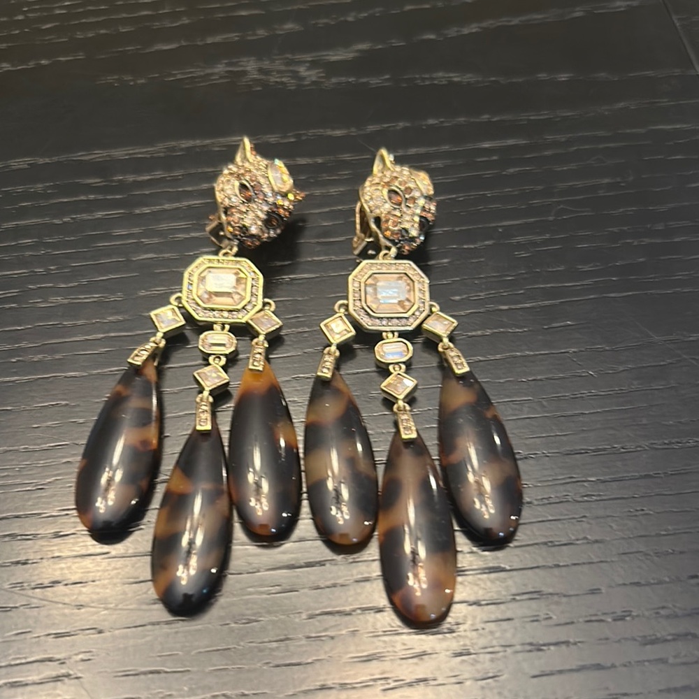 Heidi Daus Gold and Brown Chandelier Earrings